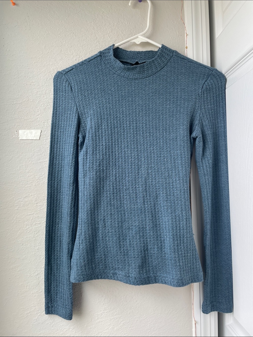 SHEIN Slate Blue Textured Mock Neck Long Sleeve Top